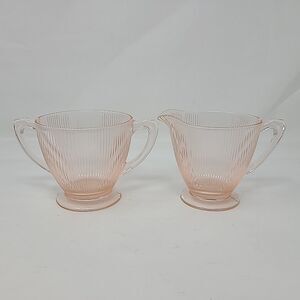 Vintage Pink Depression Glass Sugar & Creamer Jeannette Glass